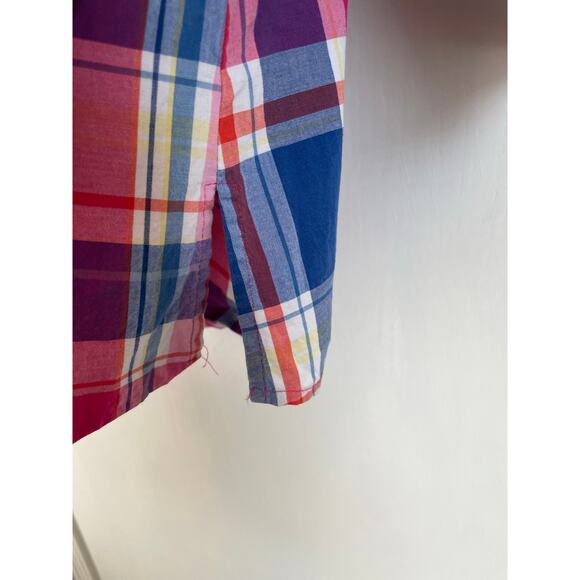 Foxcroft shaped pink plaid button up shirt collared 3/4 sleeves stretch 20w - Picture 6 of 8